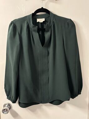 Charlotte Brody Forest Green Long-Sleeve Blouse, Size Small